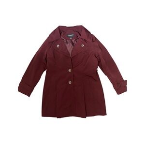 Liz Claiborne Outerwear Burgundy Trench Coat Mid Length Button Up Jacket Women L